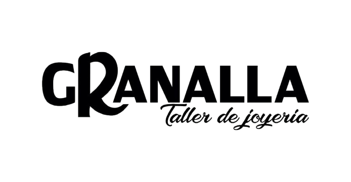 Logotipo del taller de joyería Granalla en blanco y negro. El texto dice 